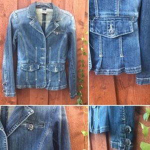 Distressed Denim Peplum Blazer | by Zena